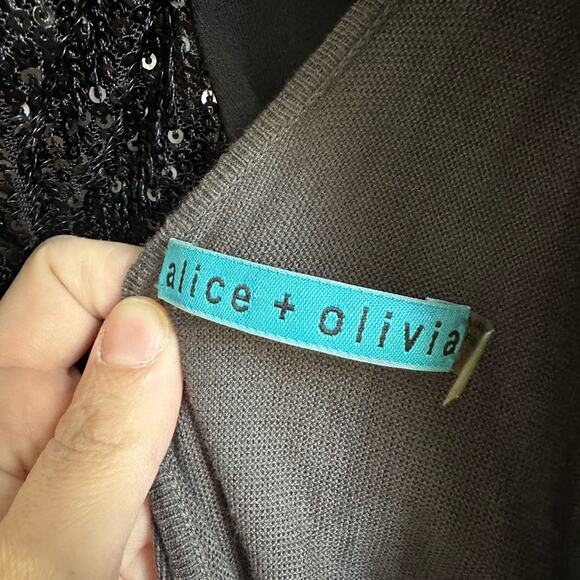 ALICE + OLIVIA Shawl Shirt, Size Small, Brown/Gray, Designer, Fringe - Picture 4 of 7